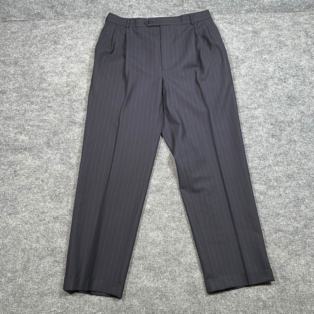 Brooks Brothers 346 Mens Pinstripe Pleated Cuffed Wool Stretch Dress Pants 40x31